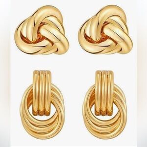 Set of 2 Chunky Gold Knot Earrings